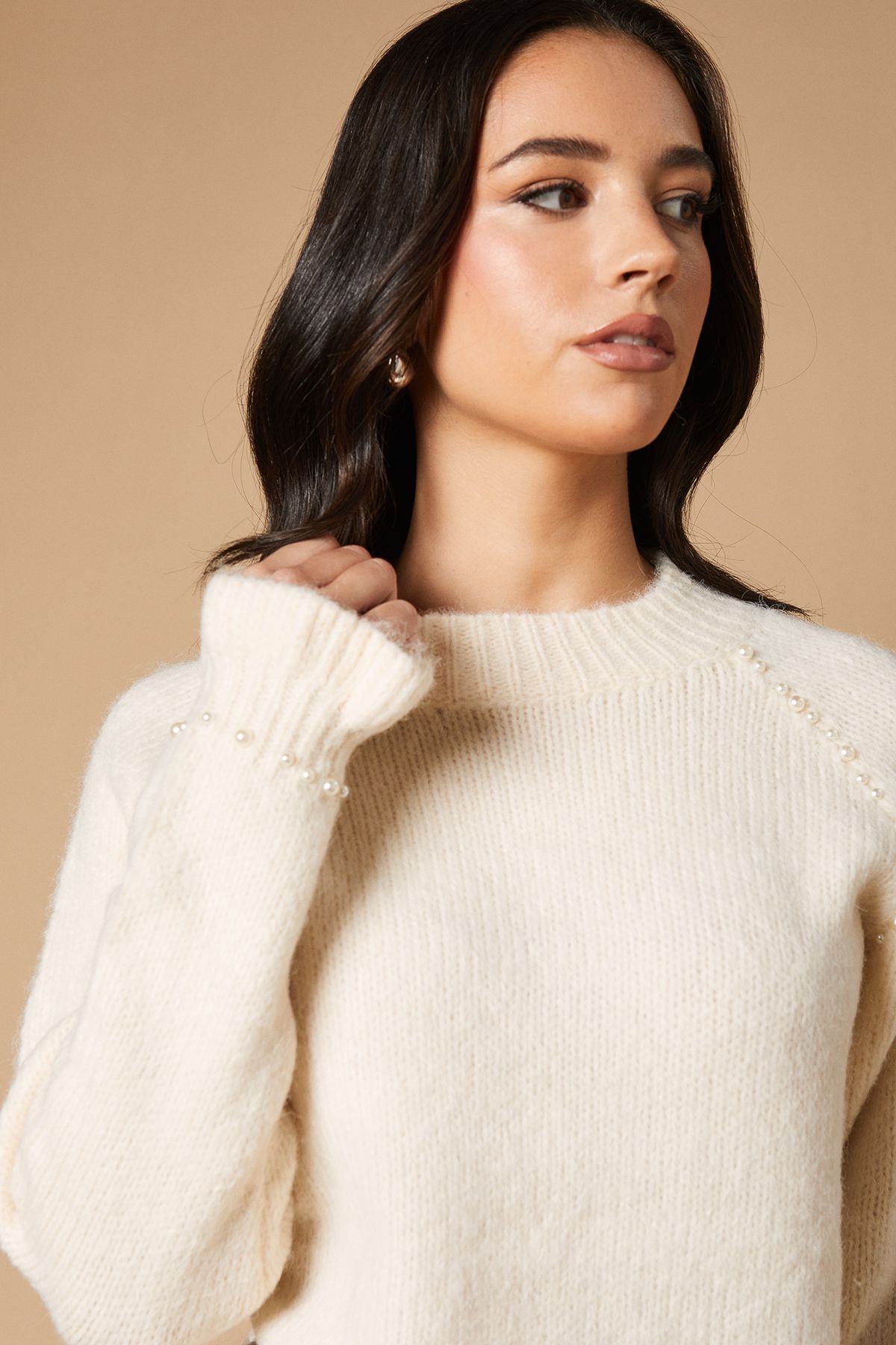 Oasis Pearl Detail Frill Cuff Jumper