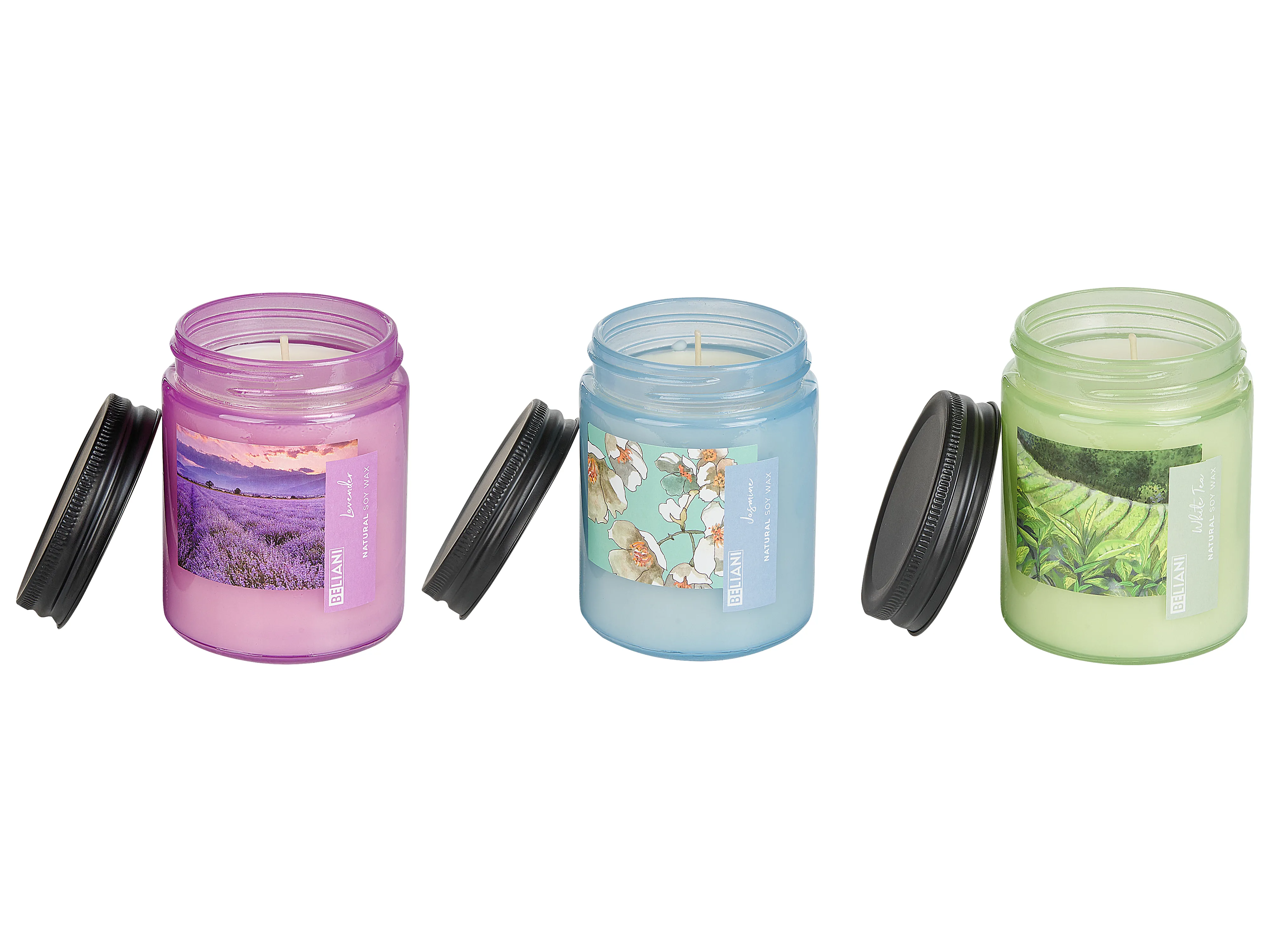 Set of 3 Scented Candles FRUITY BLOOM Soy Wax Fresh Notes Floral Notes