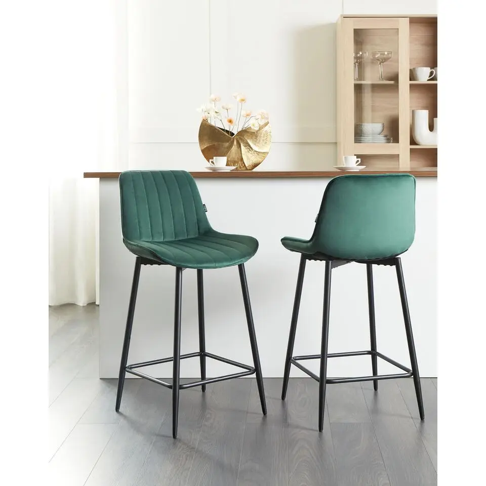 DUBROVNIK - Barkruk set van 2 - Emeraldgroen - Fluweel