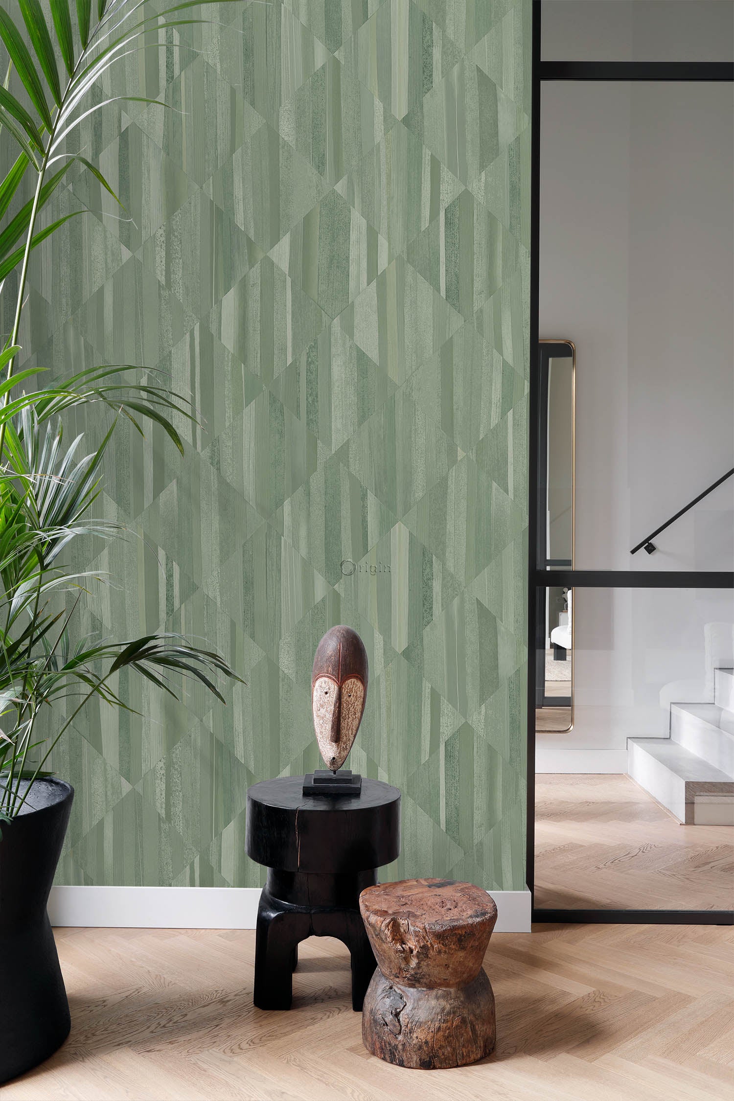 Origin Wallcoverings fotobehang 3D-houtmotief vergrijsd groen - 150 x 279 cm - 357298