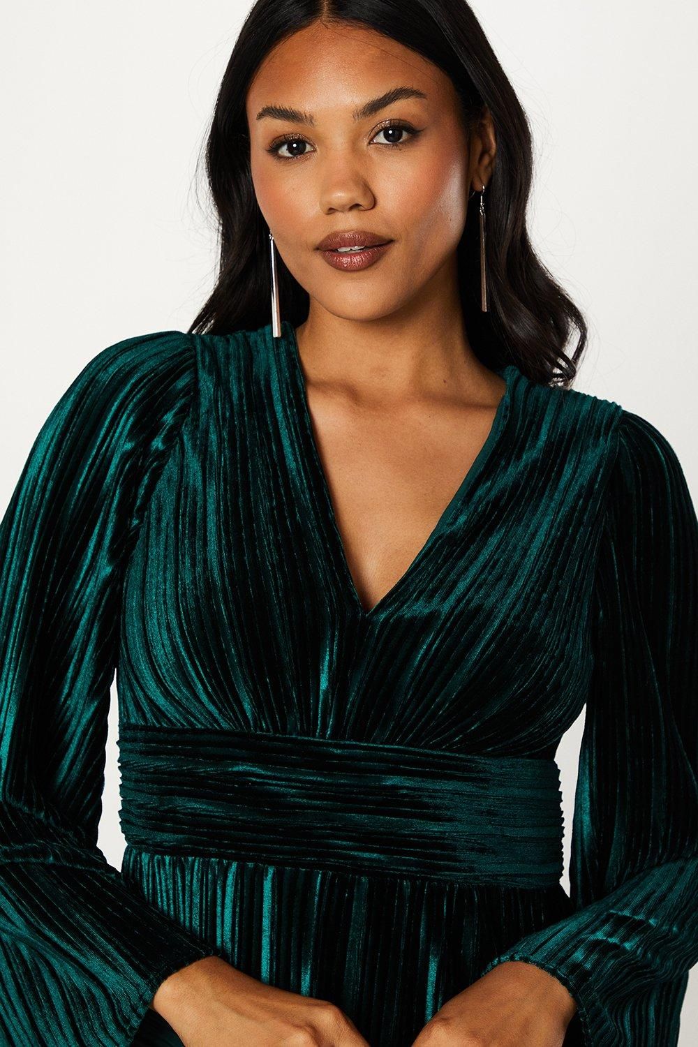 Coast Pleated Velvet Long Sleeve Pencil Dress