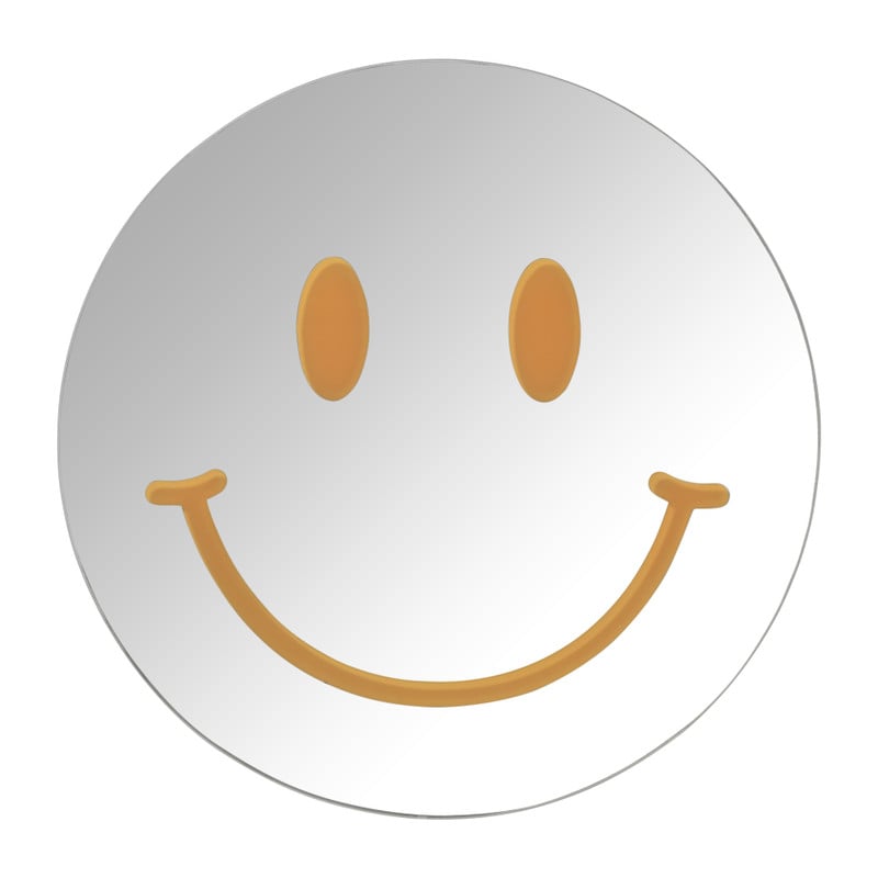 Spiegel smiley - zilverkleurig/oranje - &Oslash;30 cm