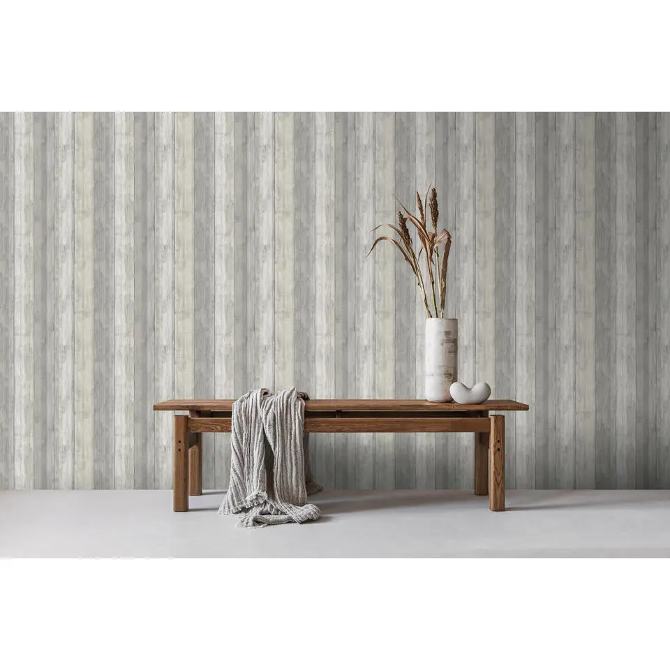 Sanders & Sanders behang houtlook lichtgrijs - 53 cm x 10 m