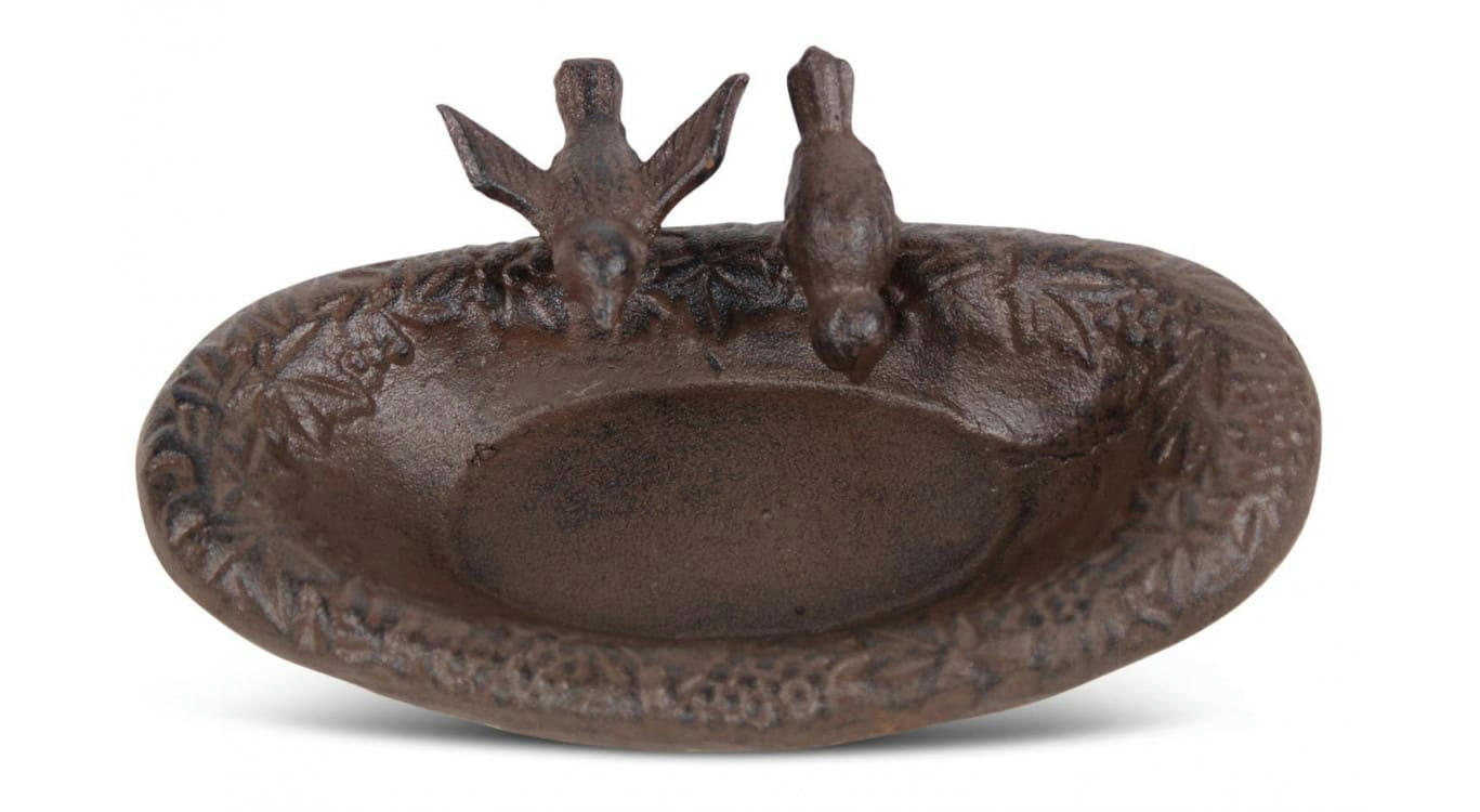 - Abreuvoir 2 Oiseaux Fonte Marron 23.5x14.5x6