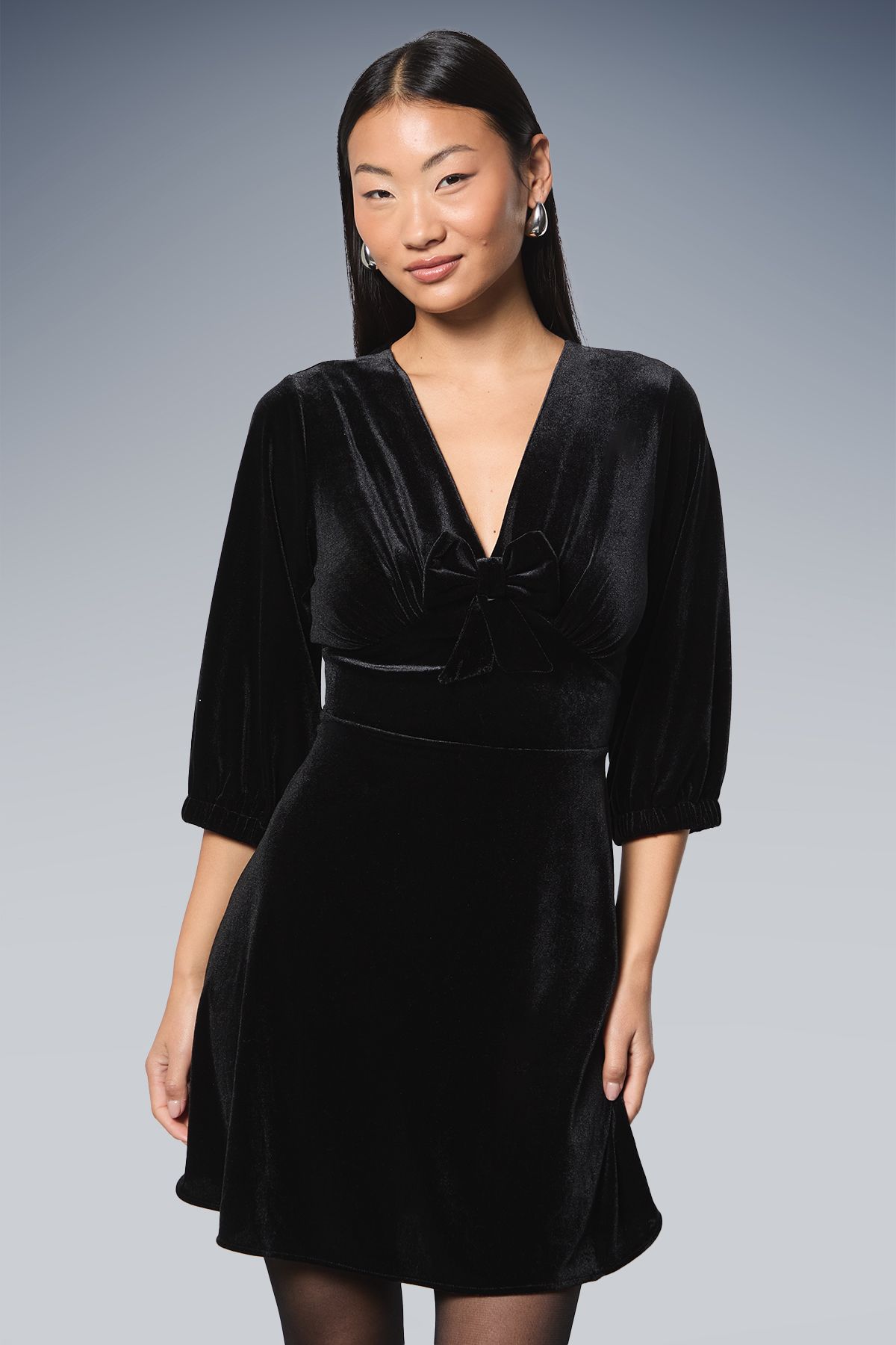 Dorothy Perkins Petite Bow Front Velvet Mini Dress
