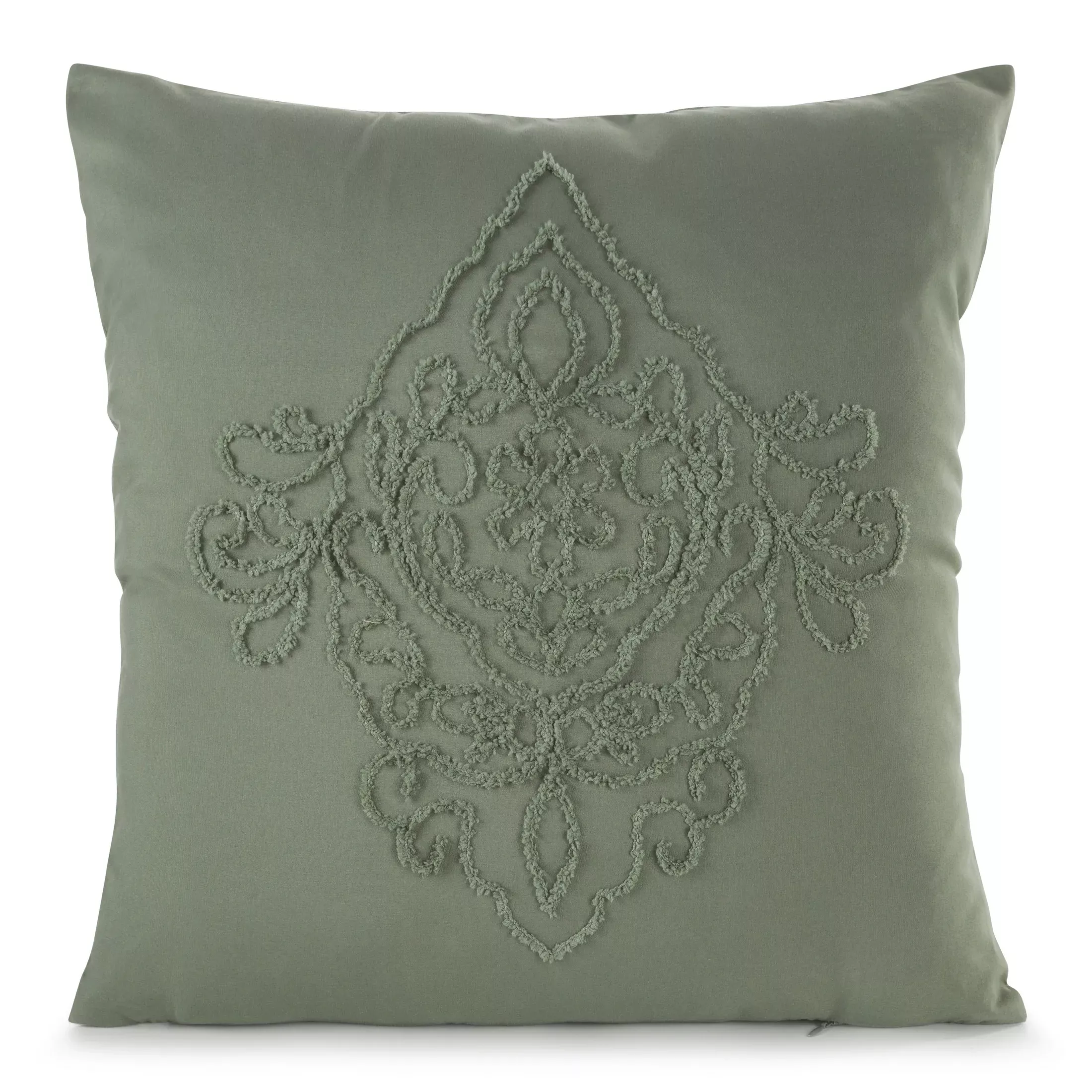 Poszewka na poduszkę 45x45 cm zdobiona ornamentową aplikacją zielona MIRA
