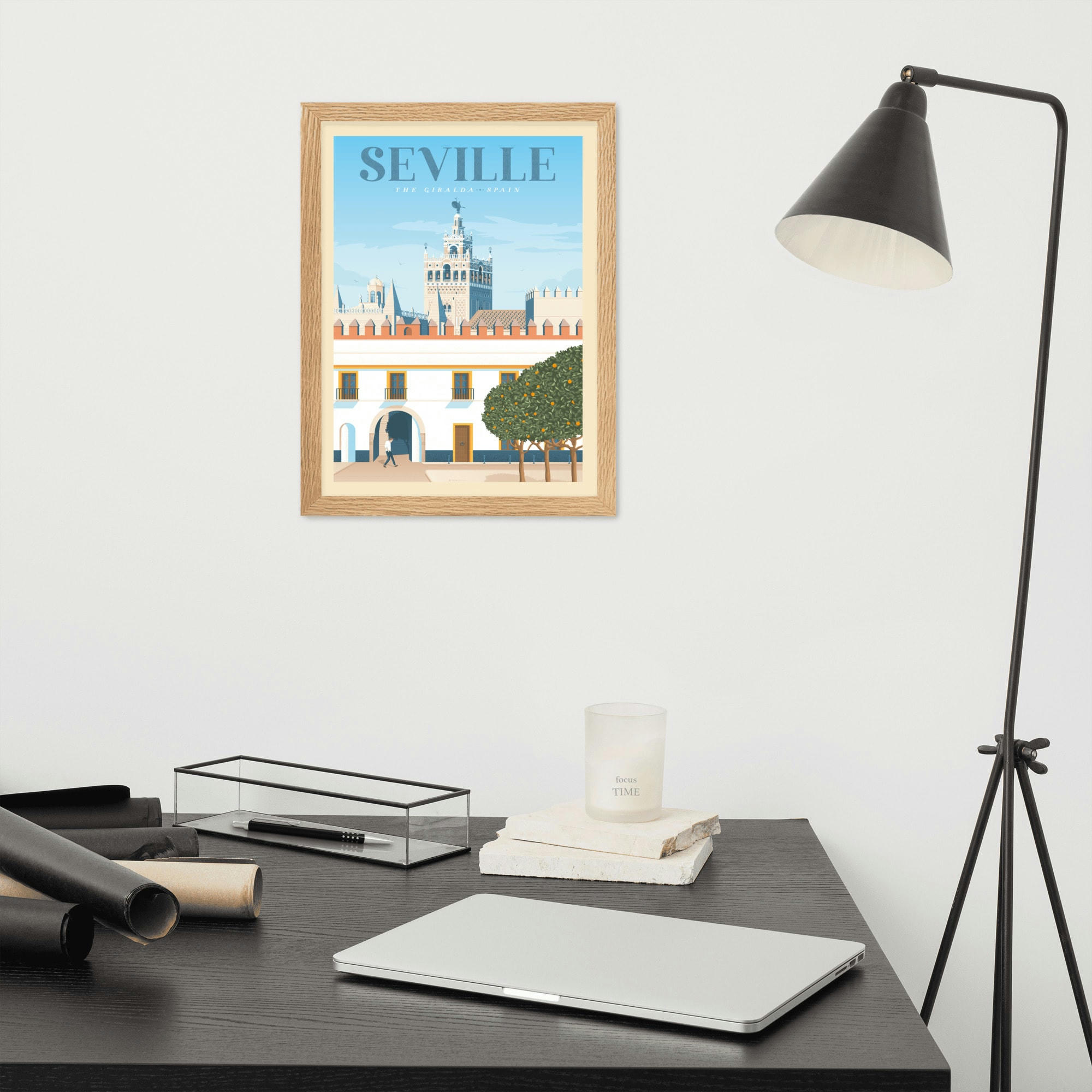- Affiche Seville Espagne avec Cadre (Bois) 21x29,7 cm