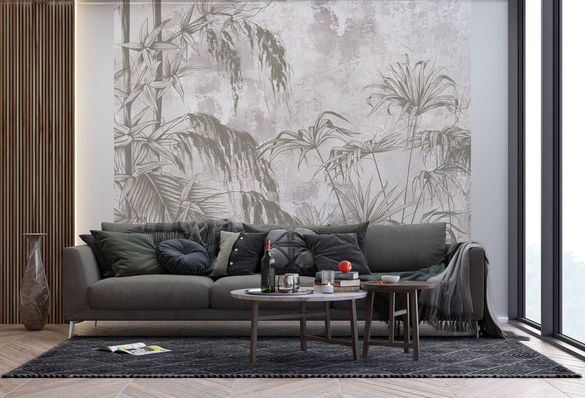 Sanders & Sanders fotobehang tropische planten grijs - 270 x 300 cm - 601177