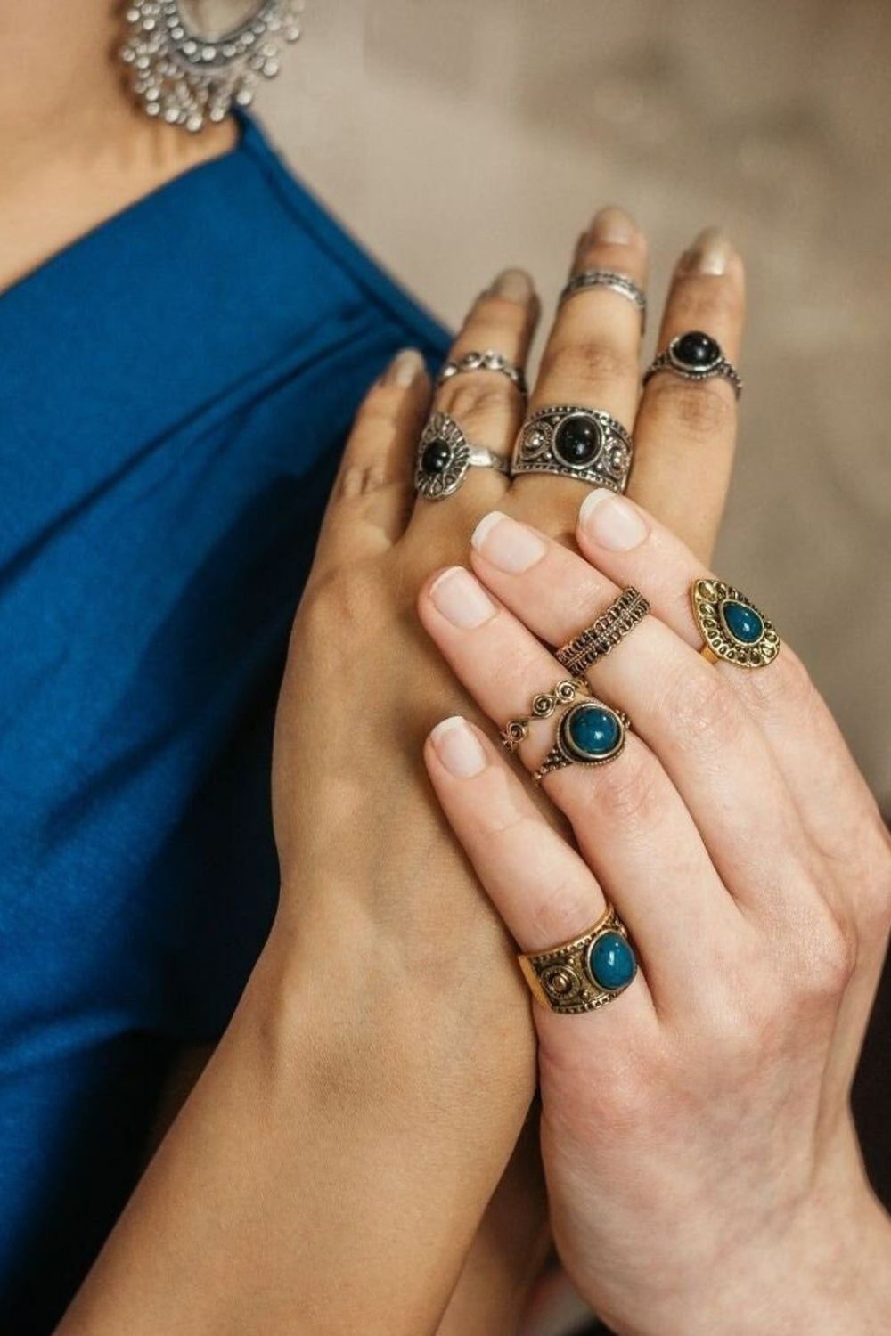 The Colourful Aura 5 Piece Bohemian vintage Tribal Midi Stackable Ring Set
