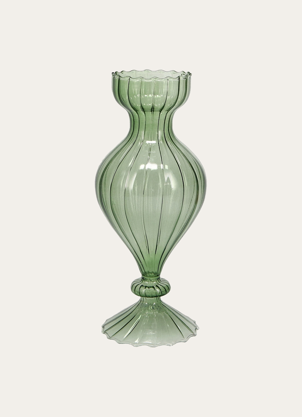 GRAND SOLIFLORE EN VERRE COLORÉ VERT TRANSPARENT