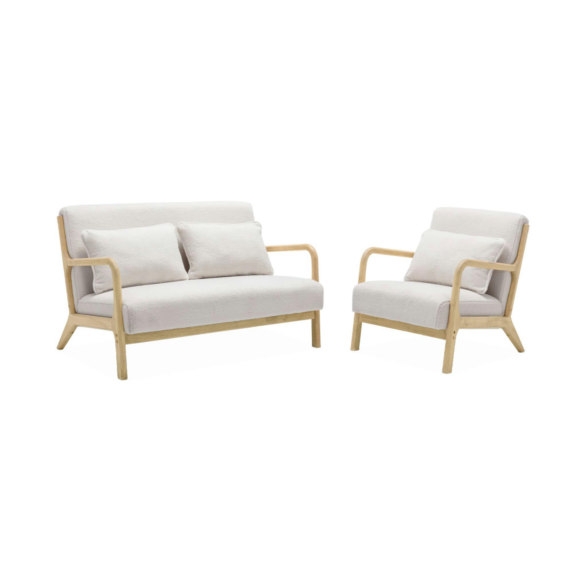 LORENS - Banquette 2 places + fauteuil tissu bouclettes