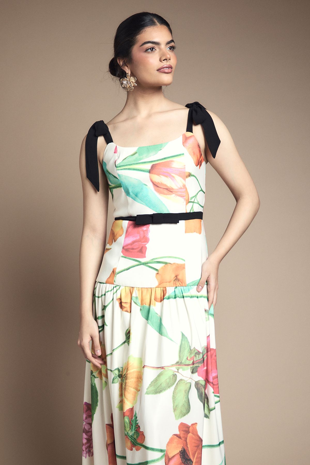 Oasis Bow Detail Drooped Waist Midi Dress