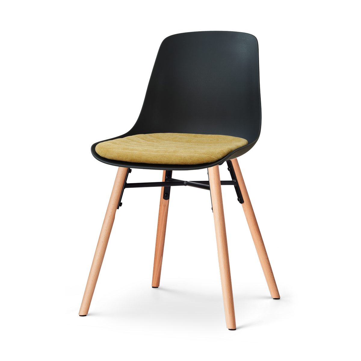 Nolon Nena-Liv eetkamerstoel zwart met warm oker zitkussen - houten onderstel