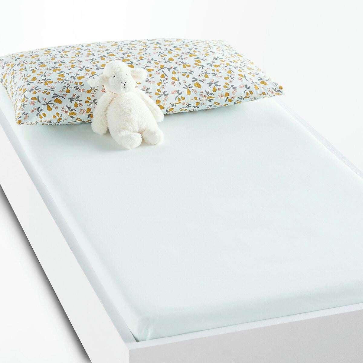 Drap-housse bébé uni 20% coton recyclé, Poire