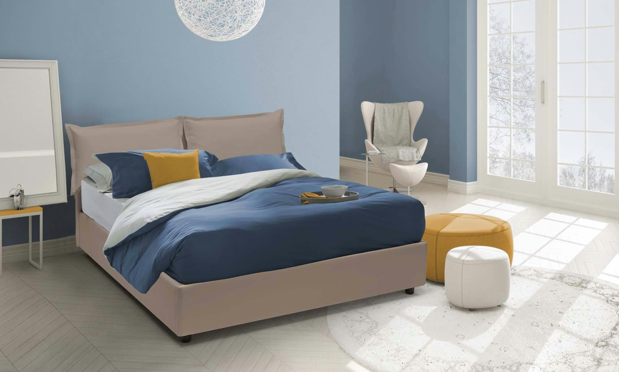 DCUTRONE - Lit coffre 140x200 cm en éco-cuir gris taupe