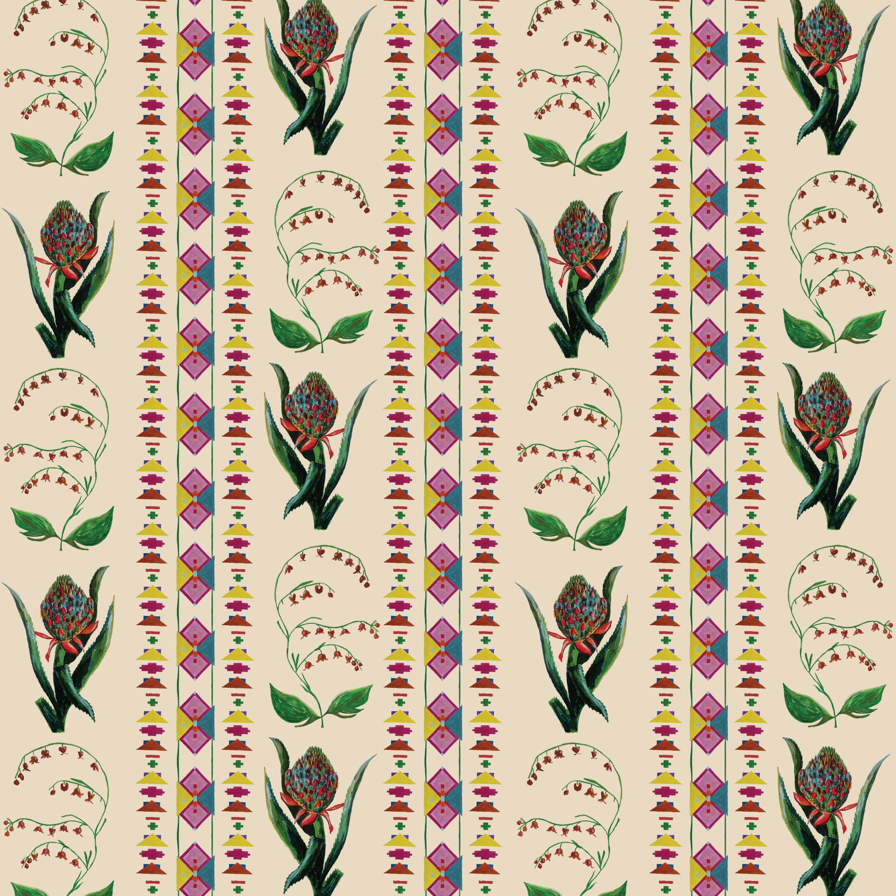 Catchii Behang Encanto Aztec Flowers pastel sand