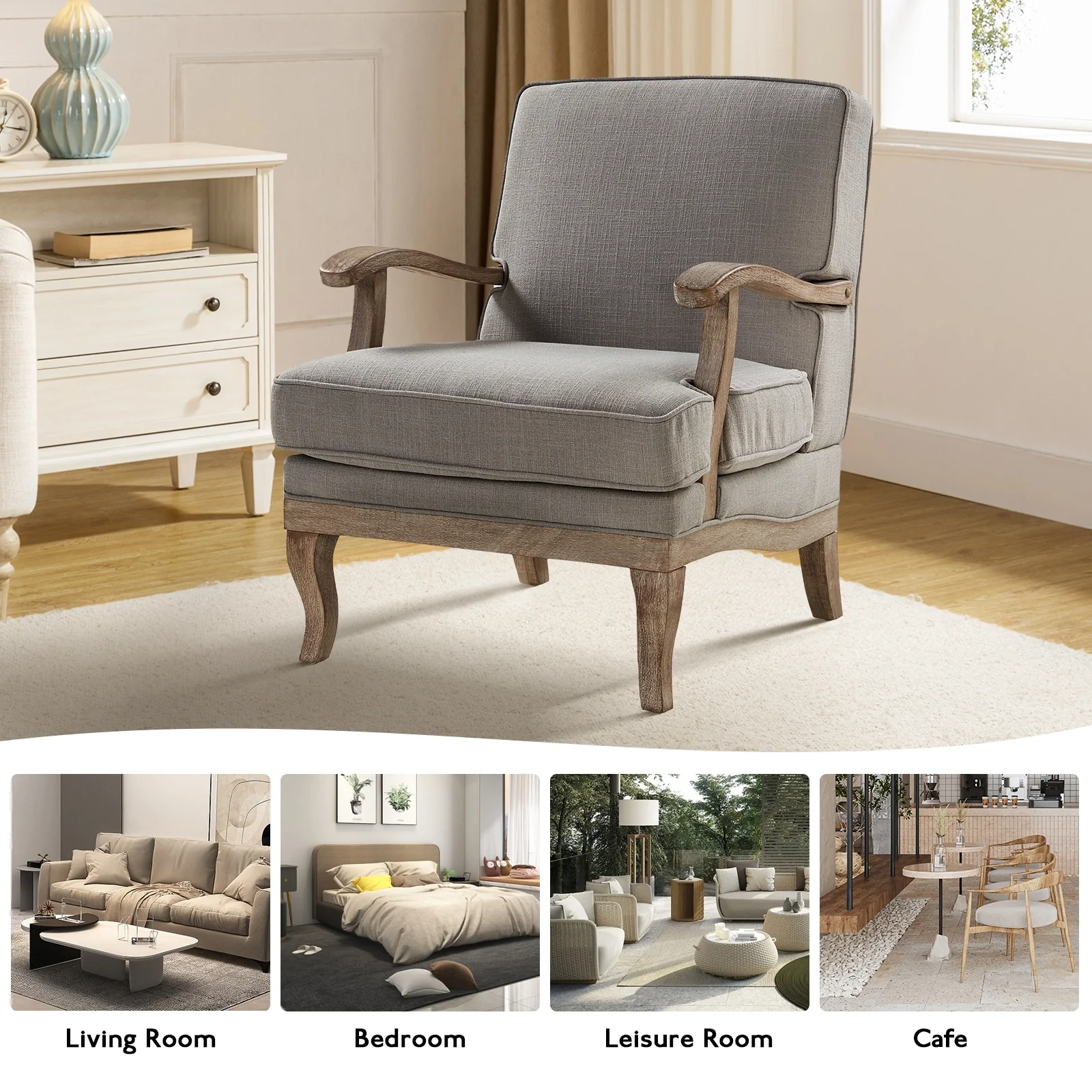 Rinaldo Farmhouse Polyester Armchair with Comfortable Backrest and Cushion Set of 2 by HULALA HOME