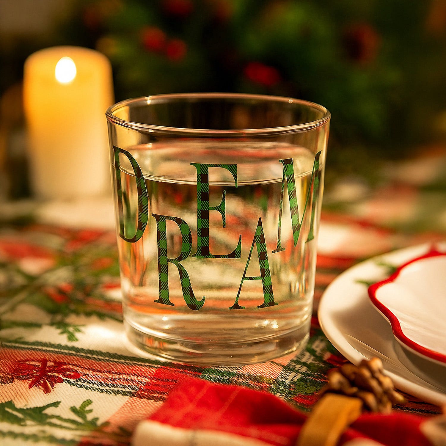 Bicchiere acqua decoro Dream tartan verde Xmas Carol