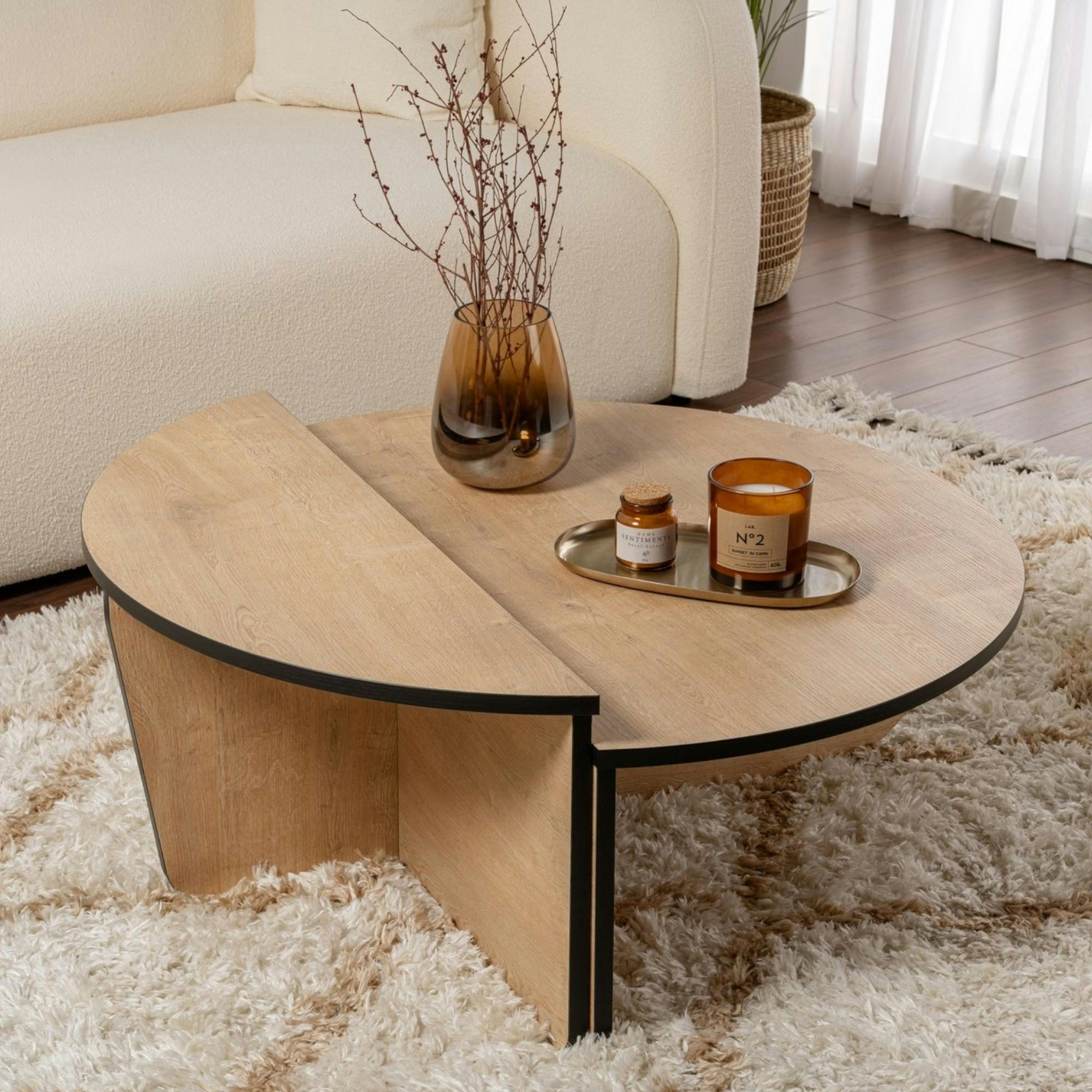 Table basse moderne effet bois ruban noir - 2 hauteurs MARFA
