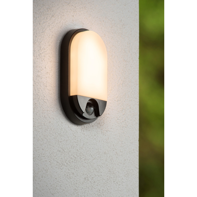 Applique extérieure LED Hups noire ovale avec détecteur de mouvement 10 W LUCIDE