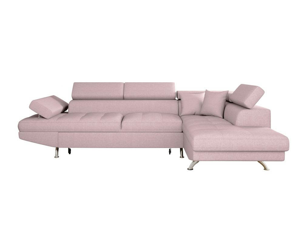 RIO - Canapé angle droit convertible avec coffre en tissu - Vieux rose
