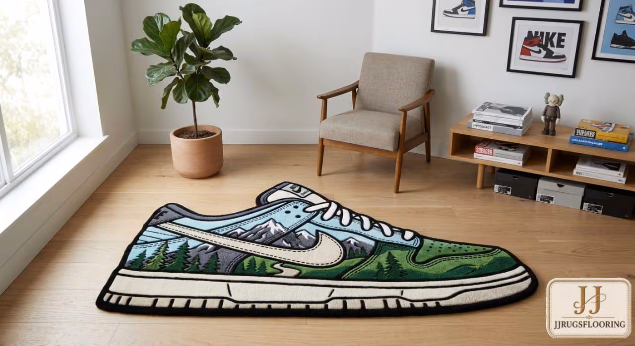 Hand Tufted Sneaker Rug, Athletic Shoe Shaped Wool Carpet, Streetwear Style Decor