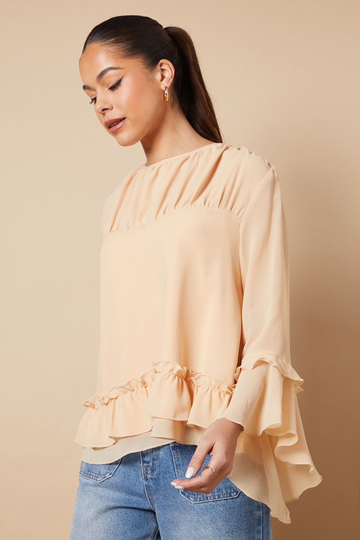 Oasis Ruched Waist 3/4 Sleeve Blouse