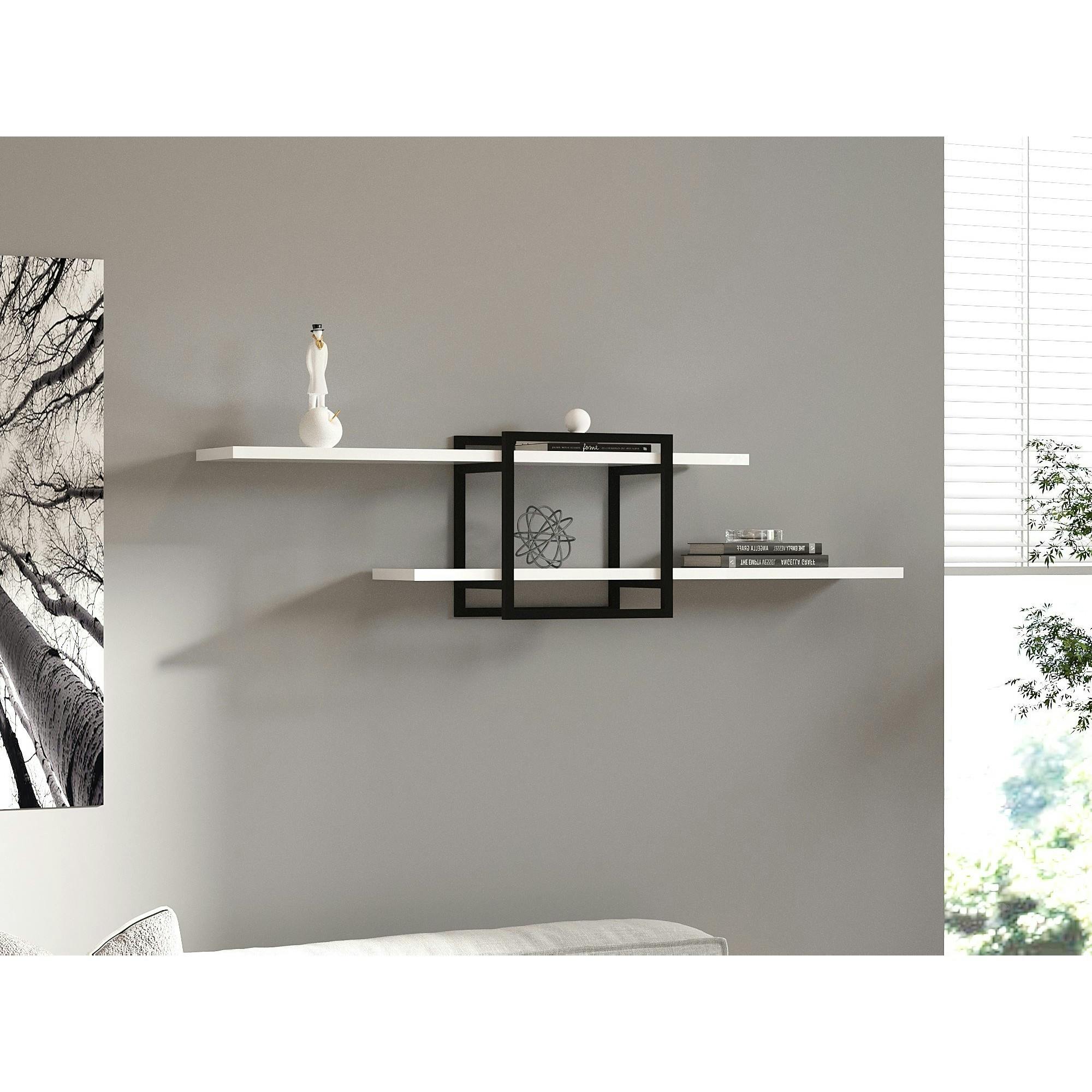 Étagère murale design blanche - 1 cube, 2 plateaux JENA