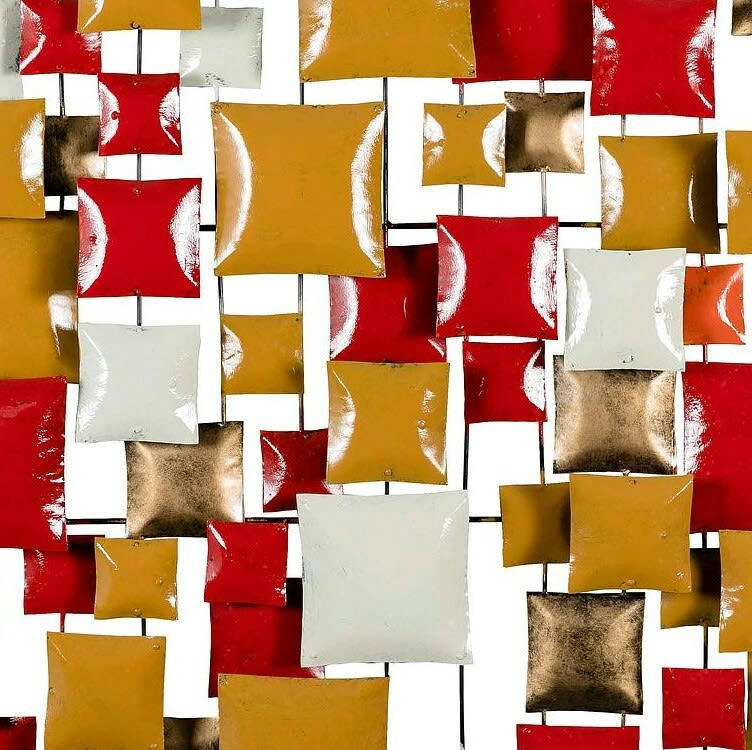 BIG-BEL - Décoration murale en métal, square or rouge moutarde crème 70x70