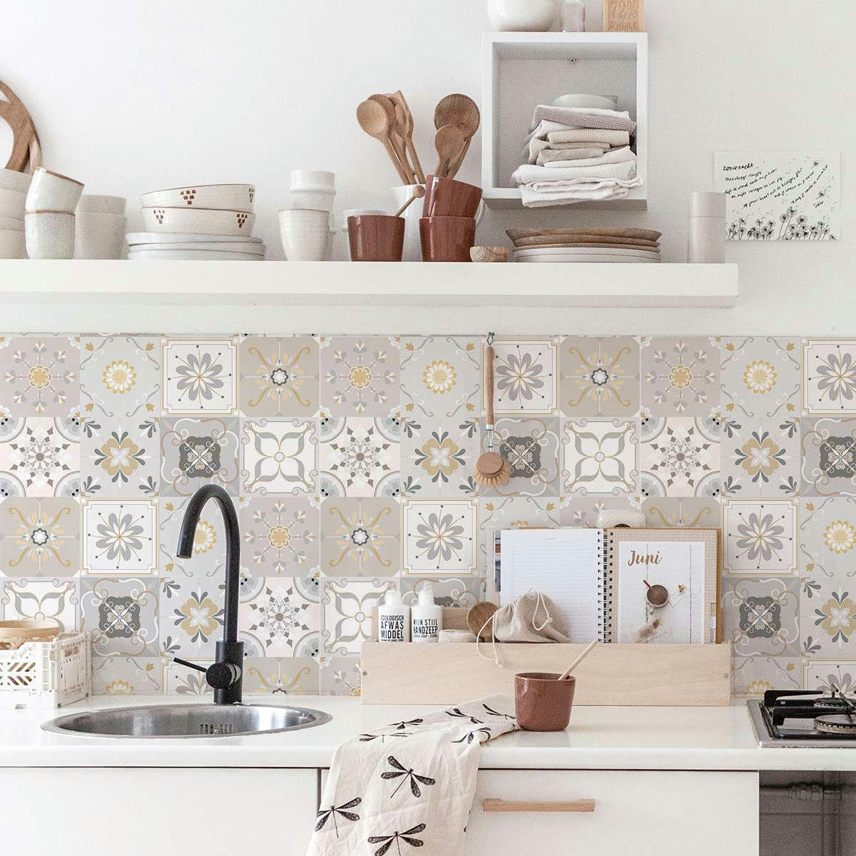 VINTAGETILES - Papier peint vinyle adhésif carreaux vintage gris 50x300 cm