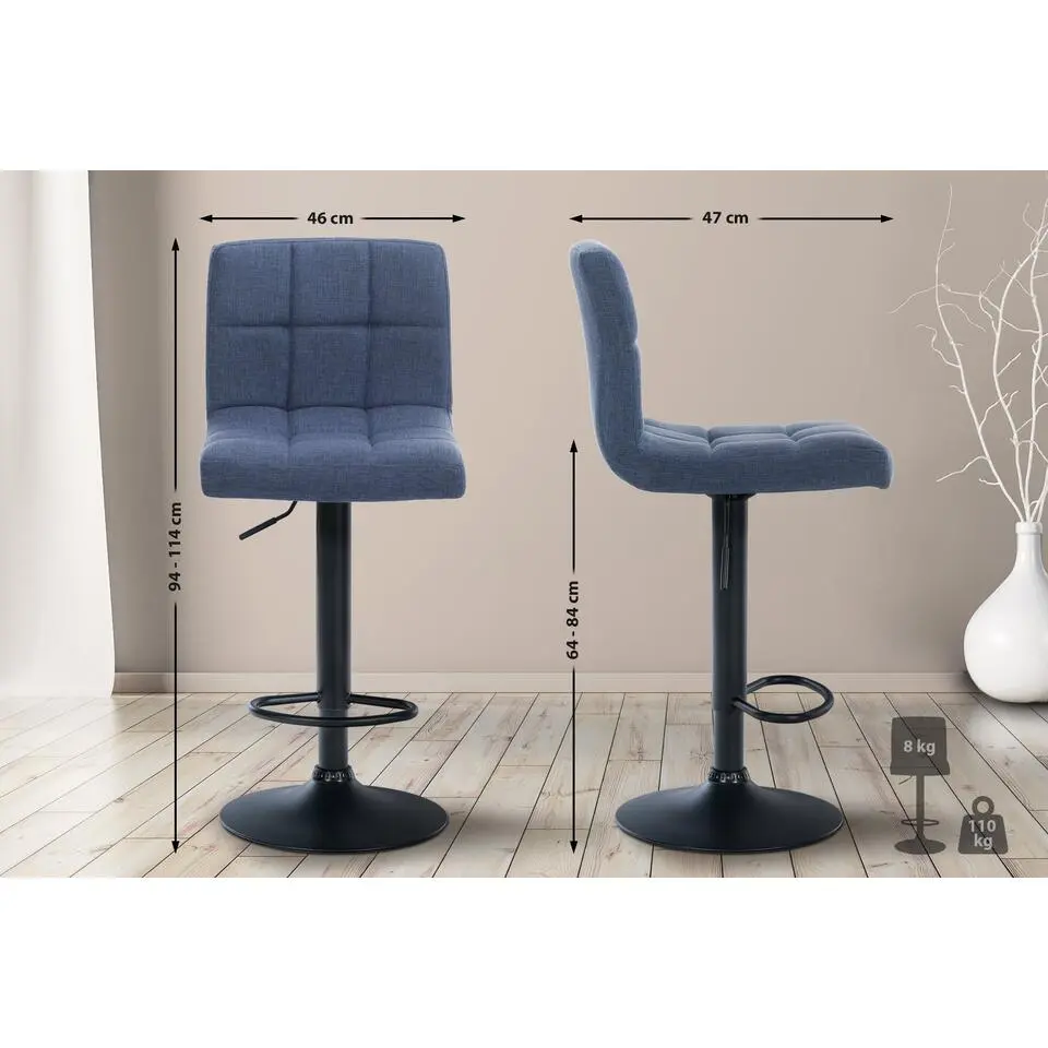 CLP Barkruk Calma zwart Frame - Stof - blauw