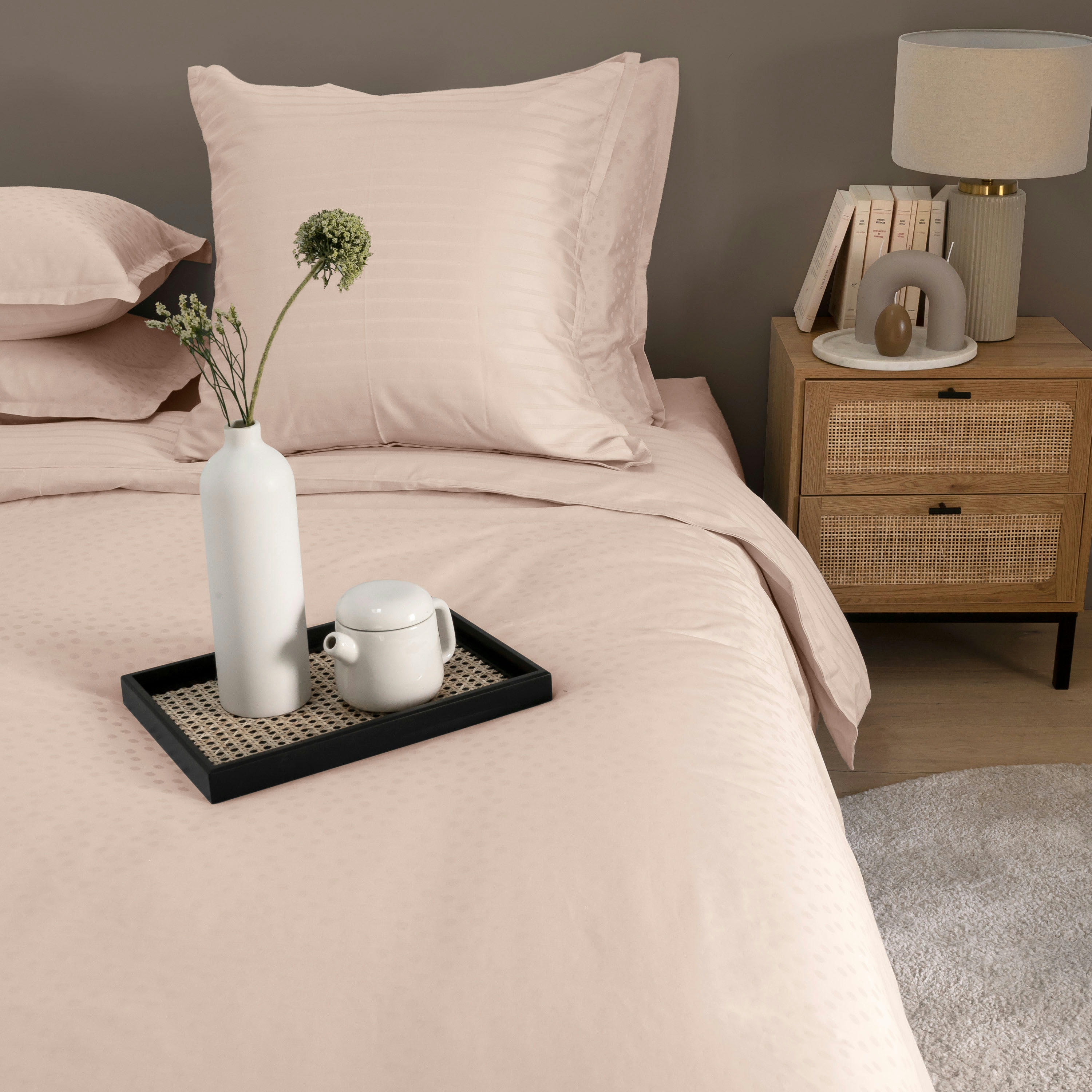 PRESTIGE - Housse de couette coton jacquard uni beige 200x200