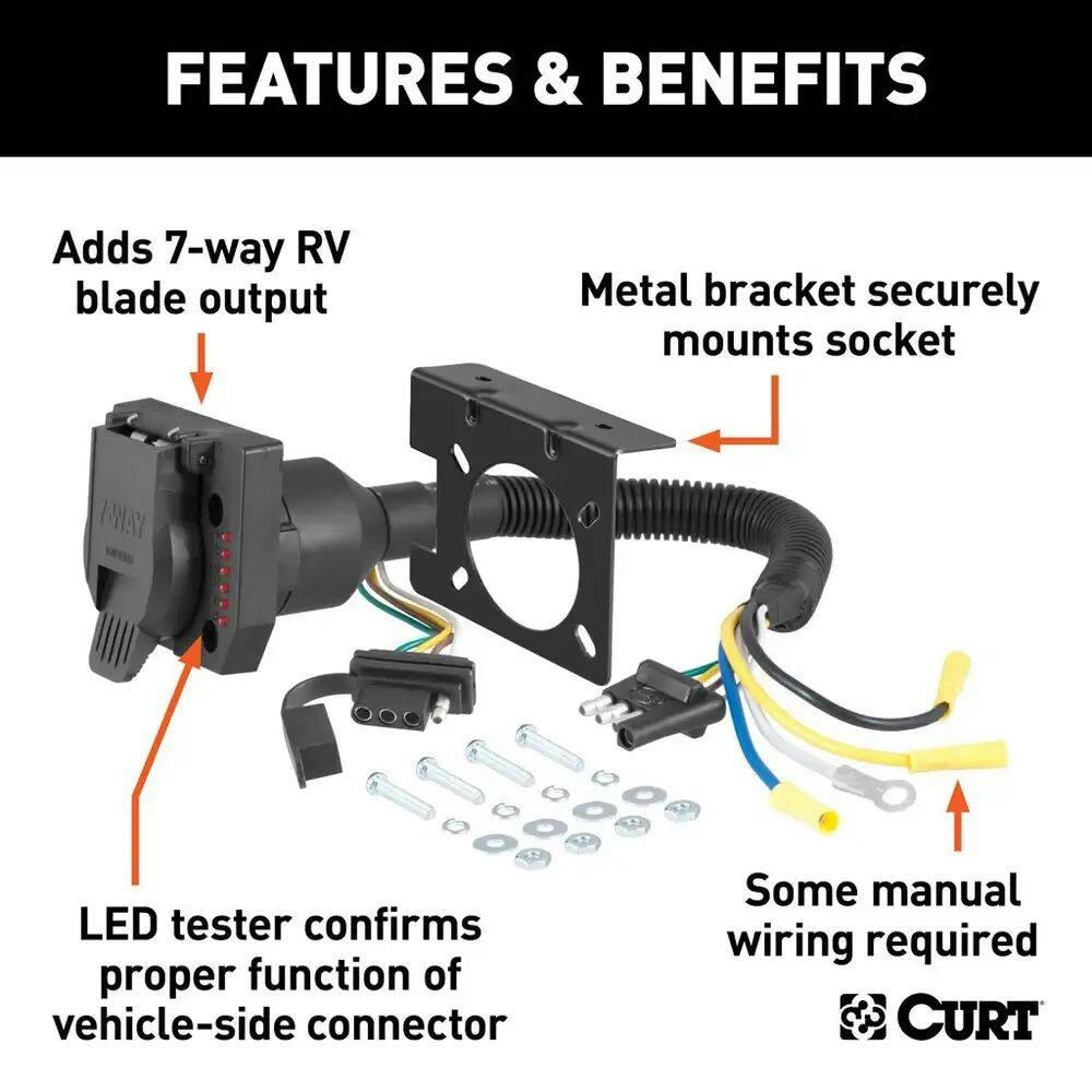 CURT Dual-Output Adapter with Tester (Adds 7-Way to 4-Way Flat)