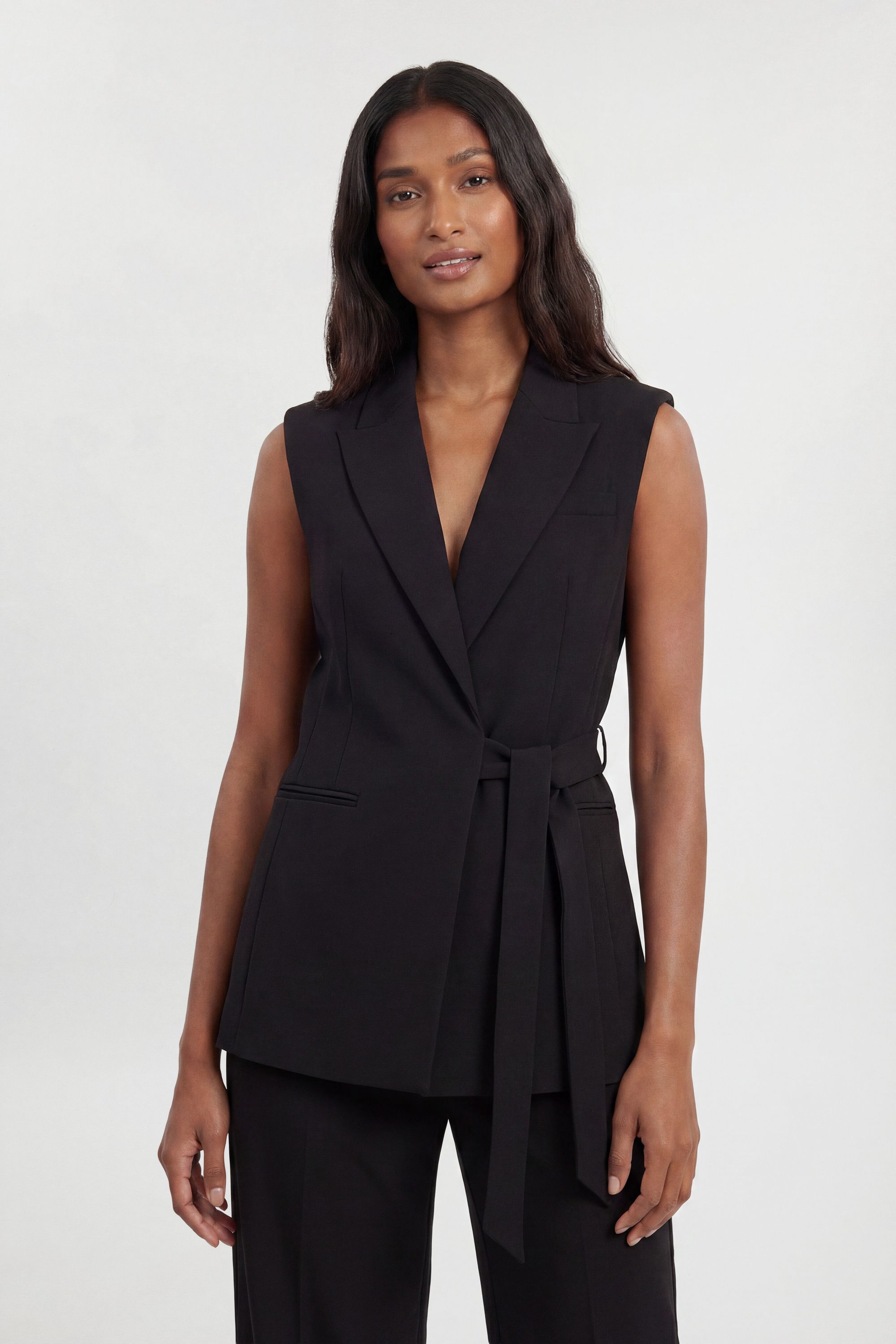 KarenMillen Compact Stretch Tailored Tie Front Waistcoat