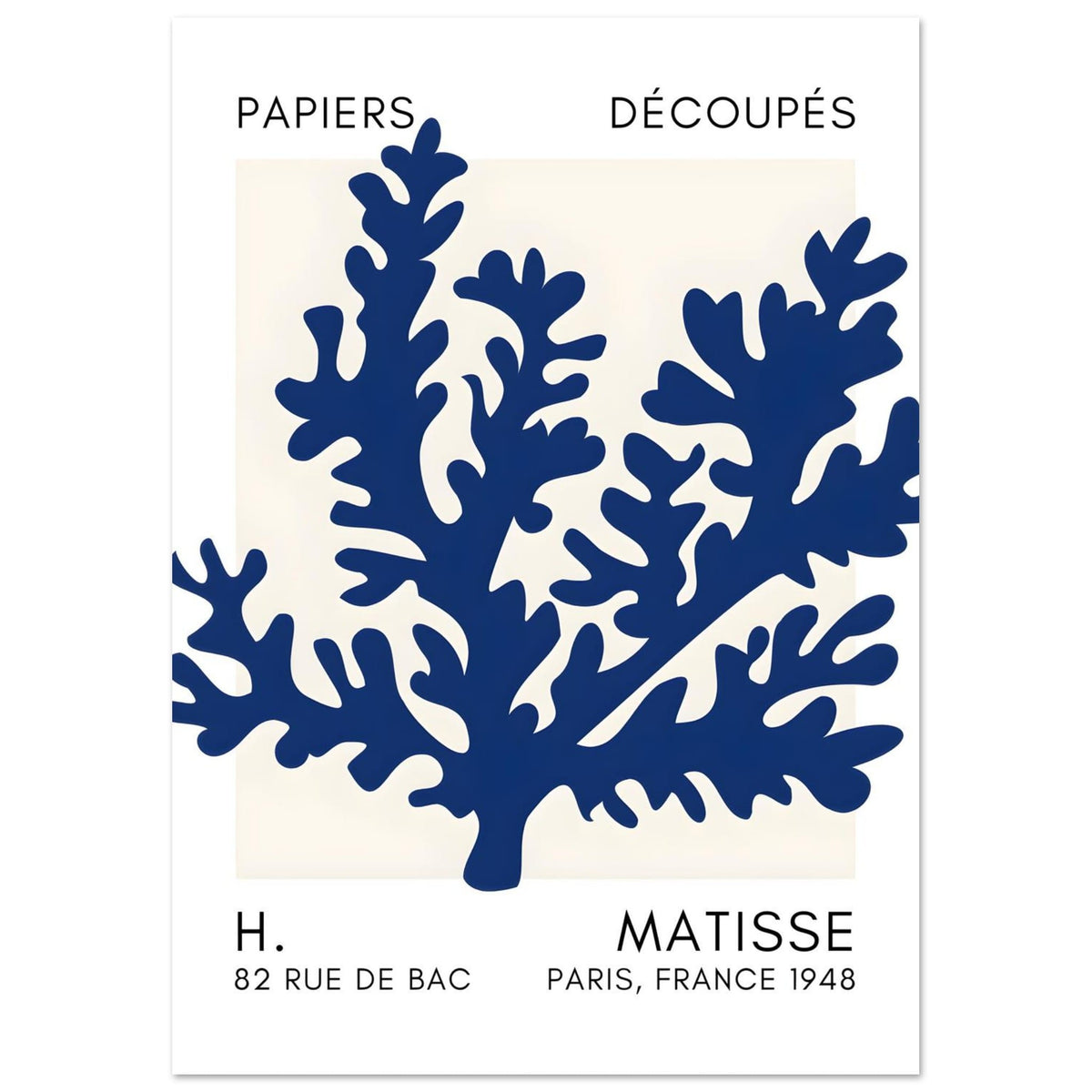 Artfulprints Poster Matisse – Aqua bloom navy blue II  - A4 21x29.7 cm - Blauw