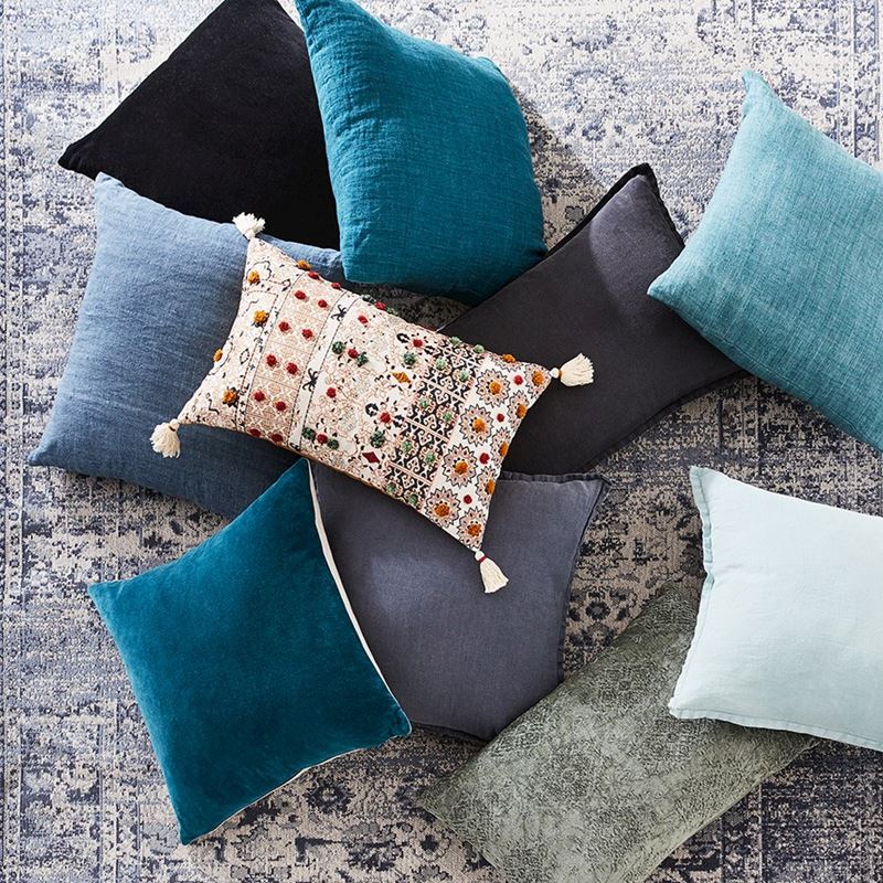 Belgian Charcoal Vintage Washed Linen Long Cushion