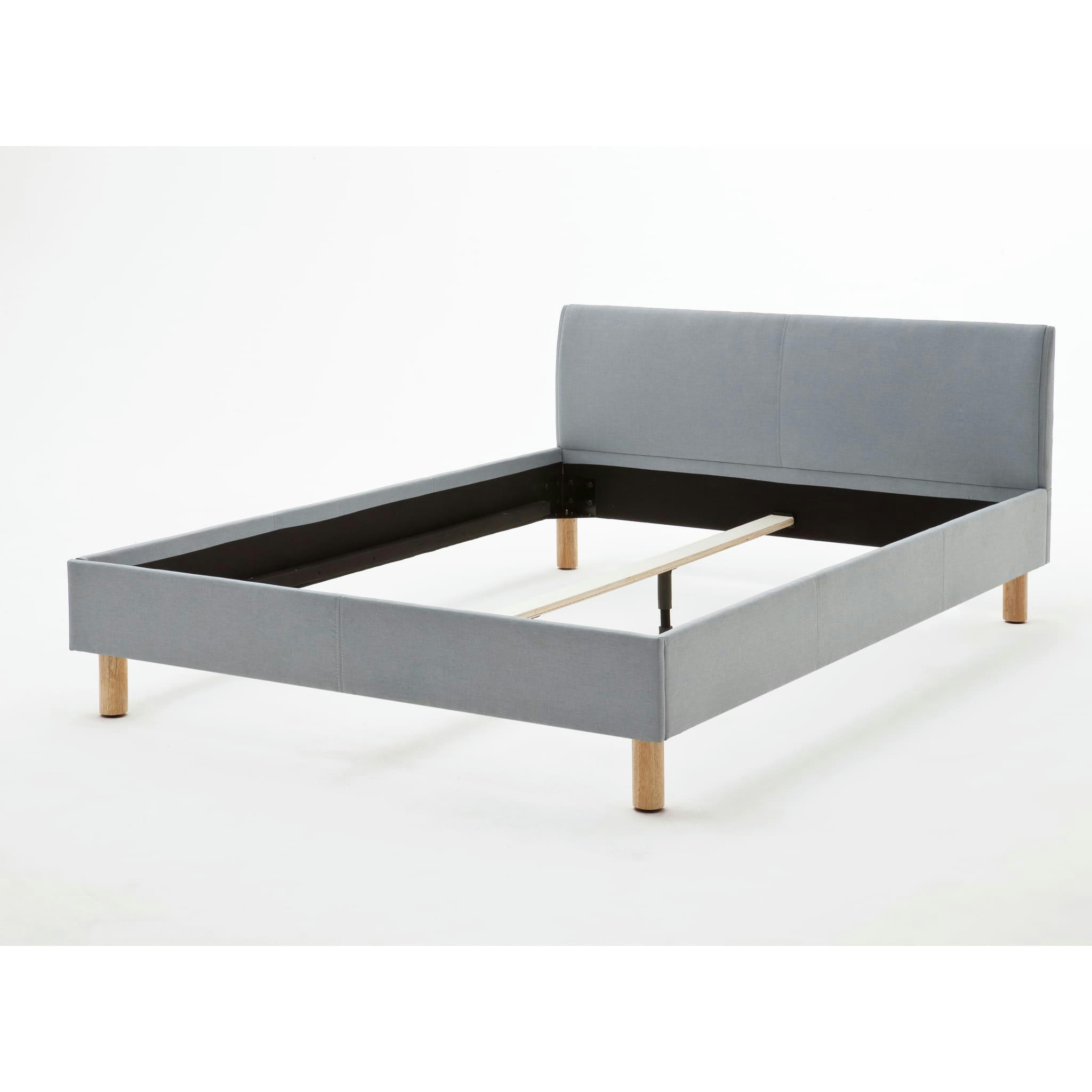 - Lit rembourré en tissu avec tête de lit lisse bleu clair 140x200