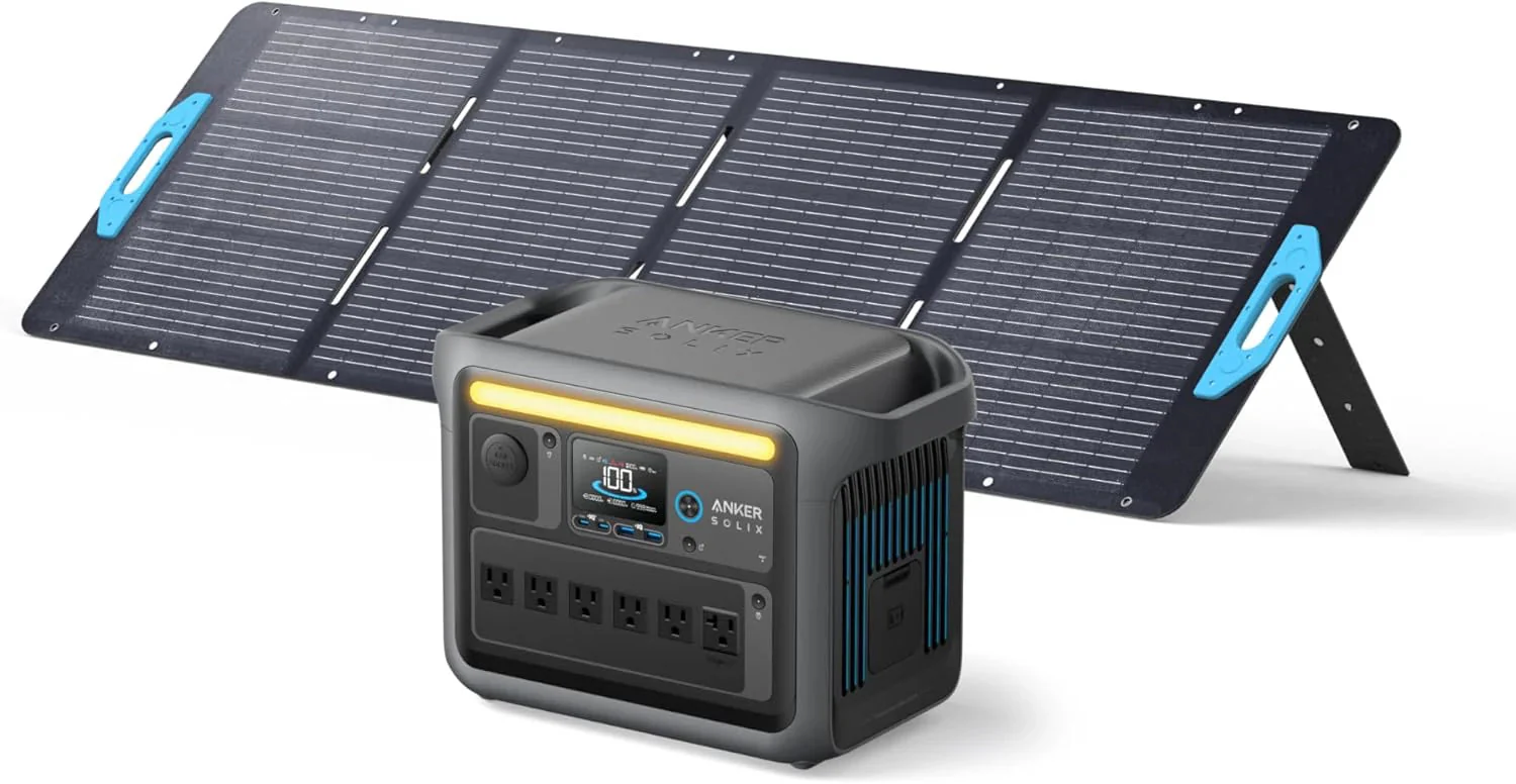 Portable Power Station, 1800W (2400W Peak) Solar Generator, 58 Minutes to Fully Charge, 1056wh LiFePO4 Battery,(C1000+200W Solar Panel)