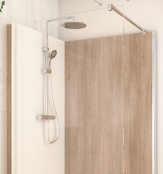 Cabine de douche à l’italienne l.80 x L.120 x H.218 cm – effet bois, receveur de plain-pied, Elmer Serenity