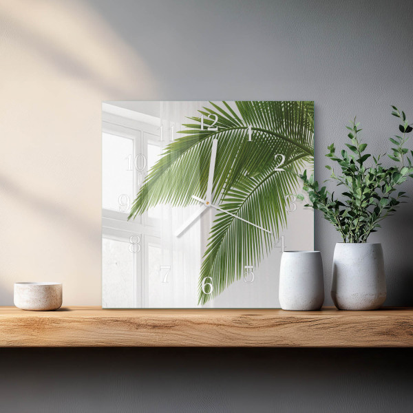 Zegar egzotyka 30x30 Liście Palmowe palma natura tropiki zielony