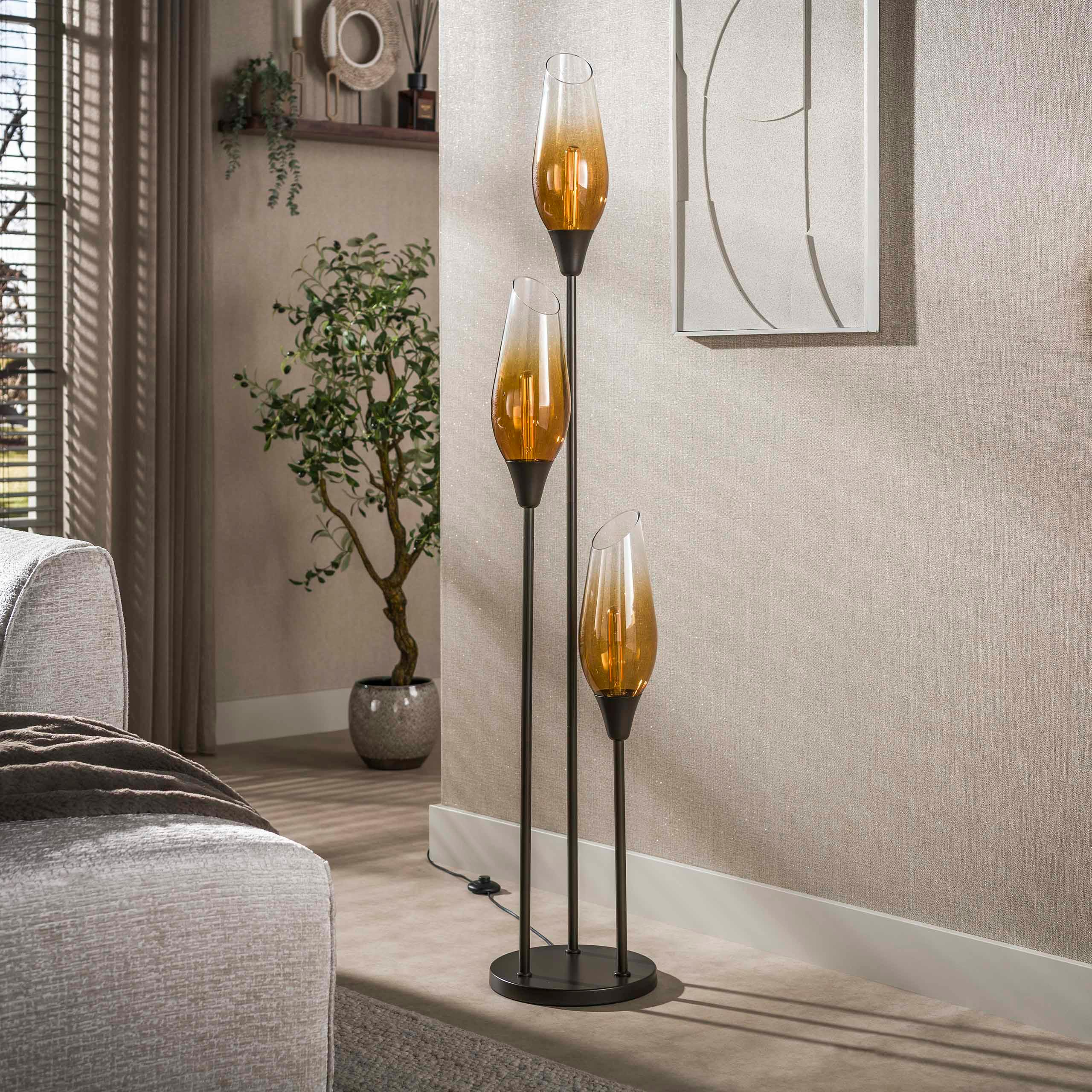 Lampadaire verre fumé métal 3 abat-jour NIAGARA