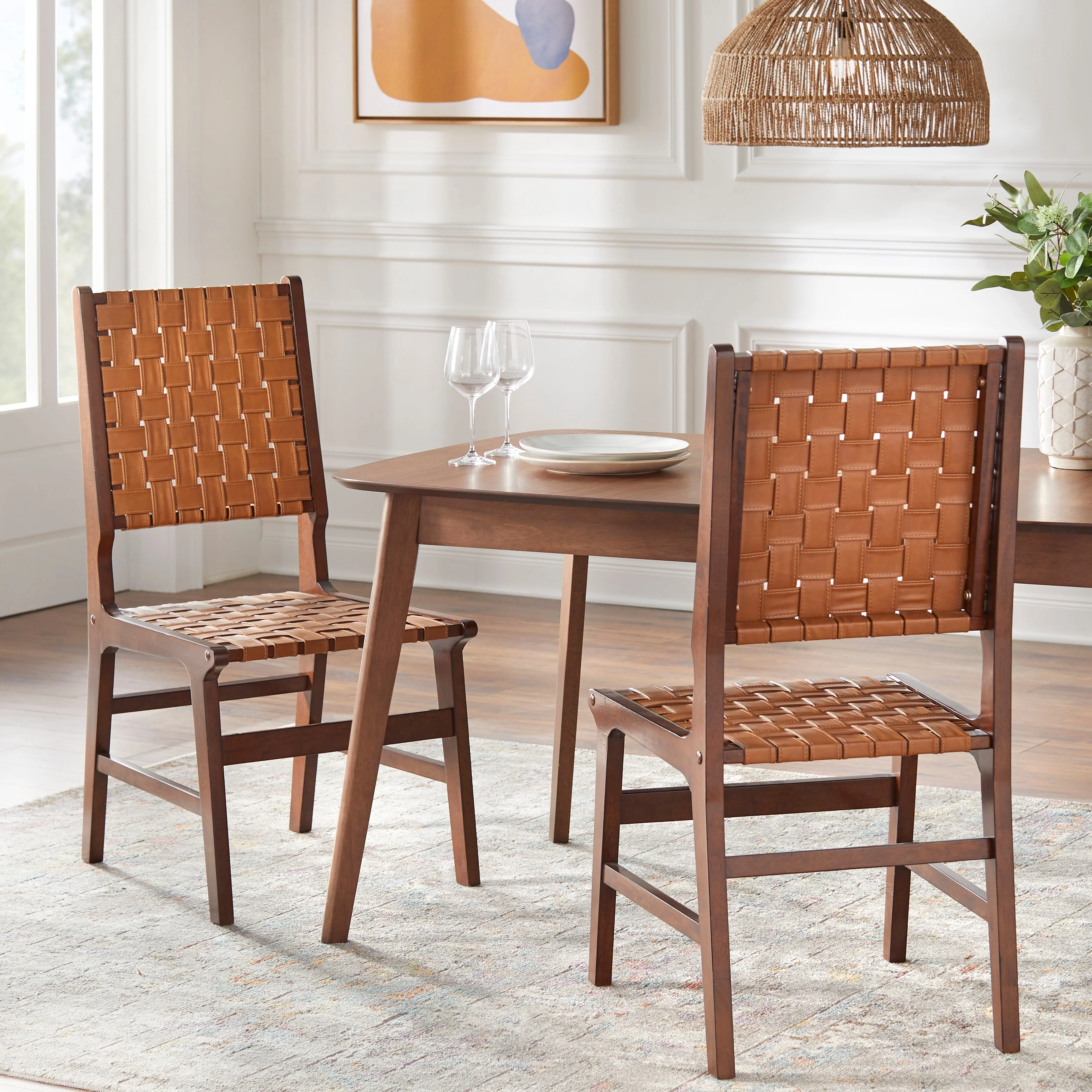 Lifestorey Brady Solid Wood Woven Dining Chair (Set of 2)