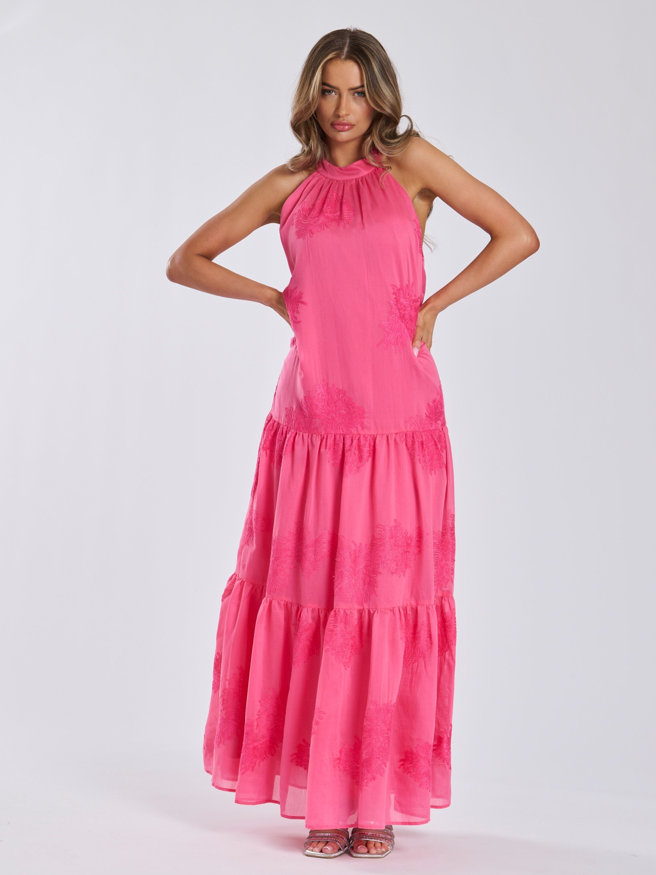 Finding Friday Textured Halterneck Tiered Maxi Dress