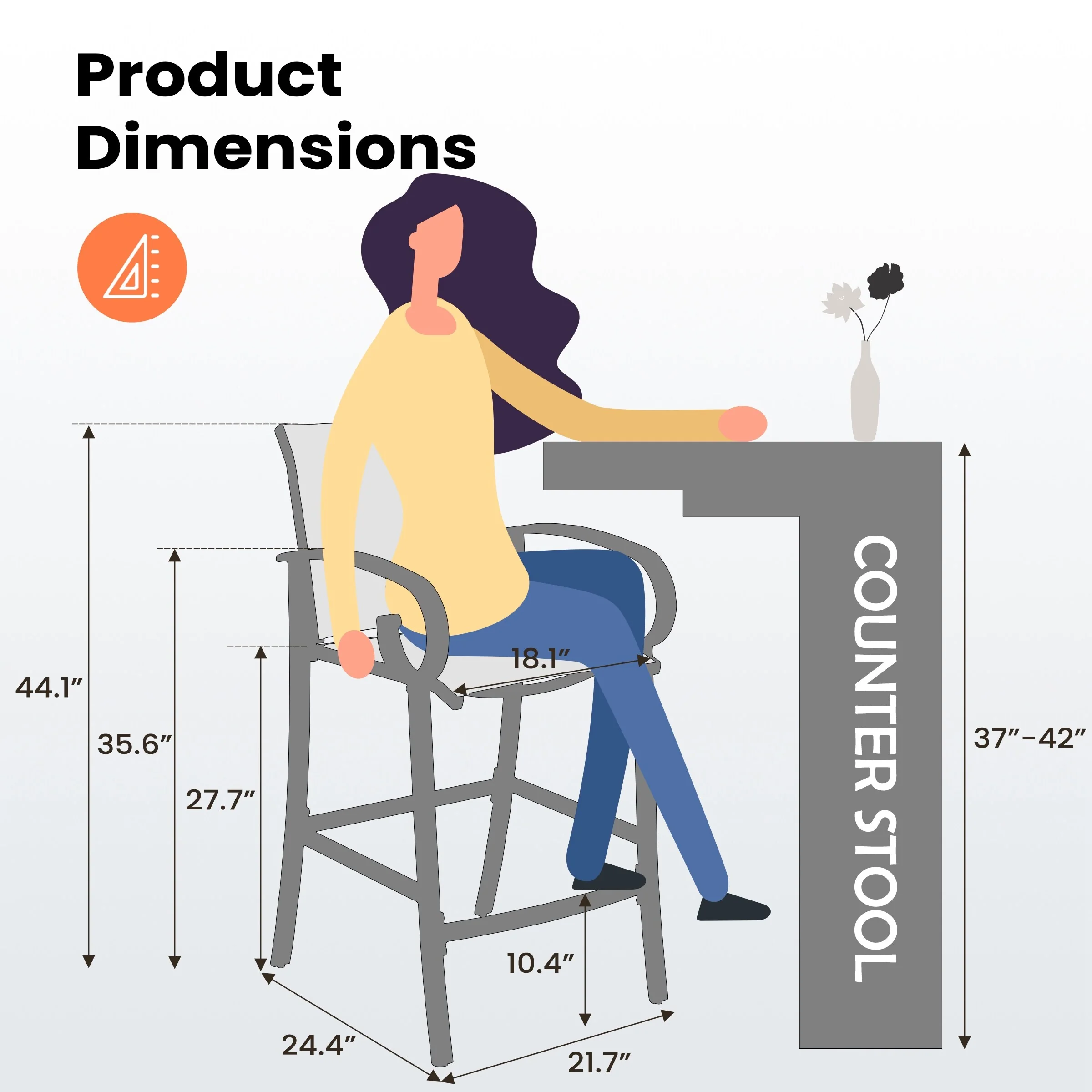 Outdoor Patio Aluminum Bar Stools with Sunbrella Fabric - 21.7 in W * 24.4 in D * 44.1 in H