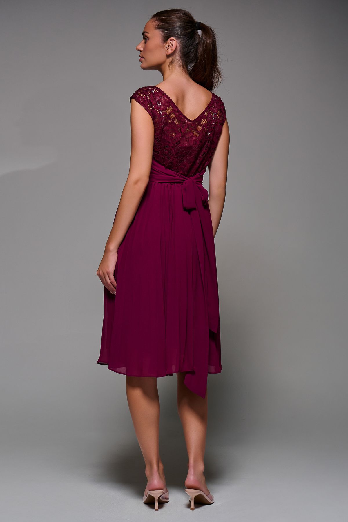Jolie Moi Lace Bodice Pleated Prom Dress