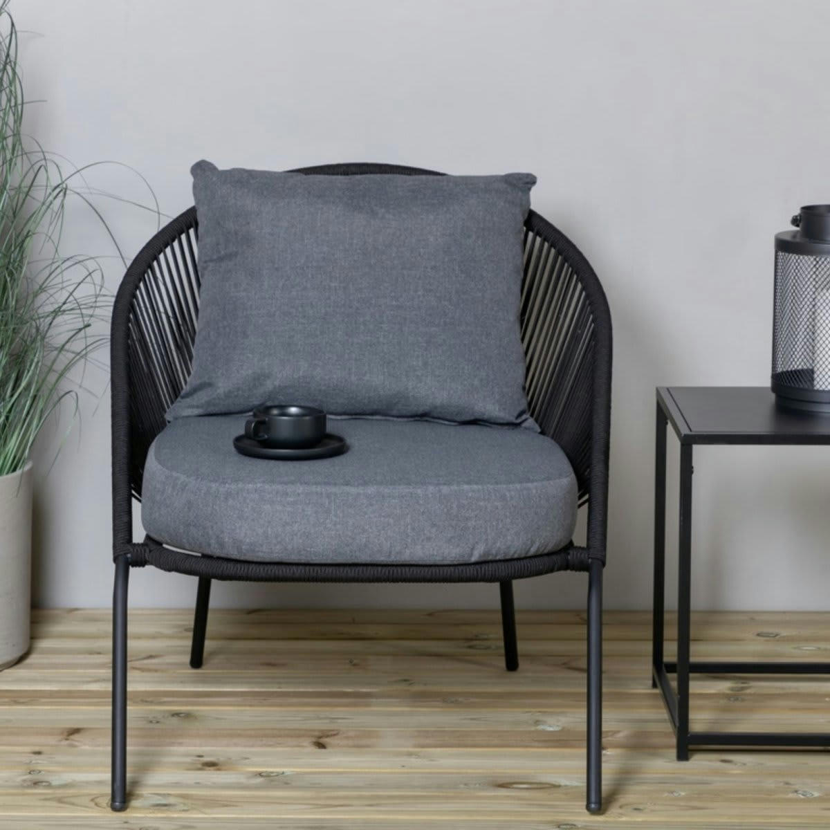 GUACARA - Lot de 2 fauteuil extérieur en corde avec coussin noir