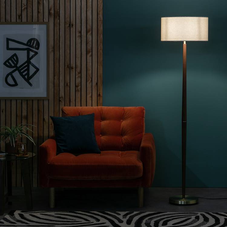 Habitat Wood and Brass Stick Floor Lamp - Walnut & Natural