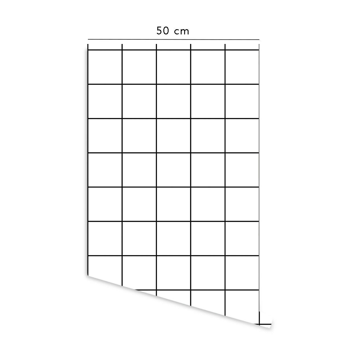 GEOMETRIC - Papier peint vinyle adhésif carrés blanche et noir 50x300 cm