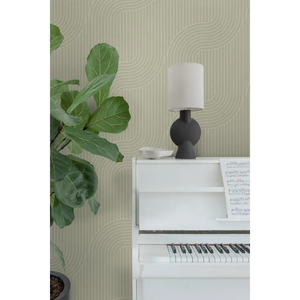 ESTAhome behang grafische lijnen saliegroen - 50 x 900 cm