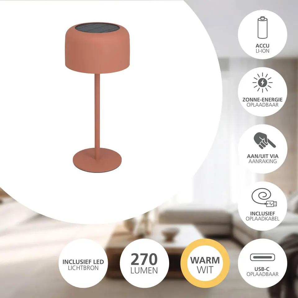 EGLO Roccanova Tafellamp - Solar - 30 cm - Oranje - Oplaadbaar